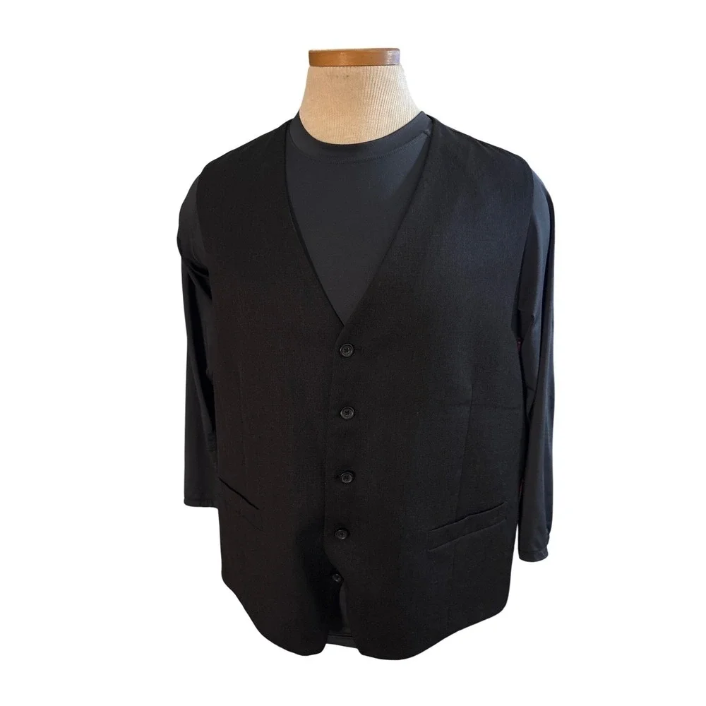 Pronto‎ Uomo Men Solid Black Wool Blend 3 Piece Suit Size 48x 43 Regular